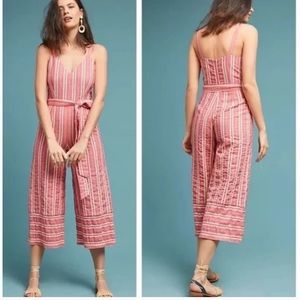 Anthropologie Ett Twa Robin Cropped Jumpsuit Seersucker Red White - Small